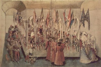 The Armoury before a Tournament, from Livre des Tournois de Rene d